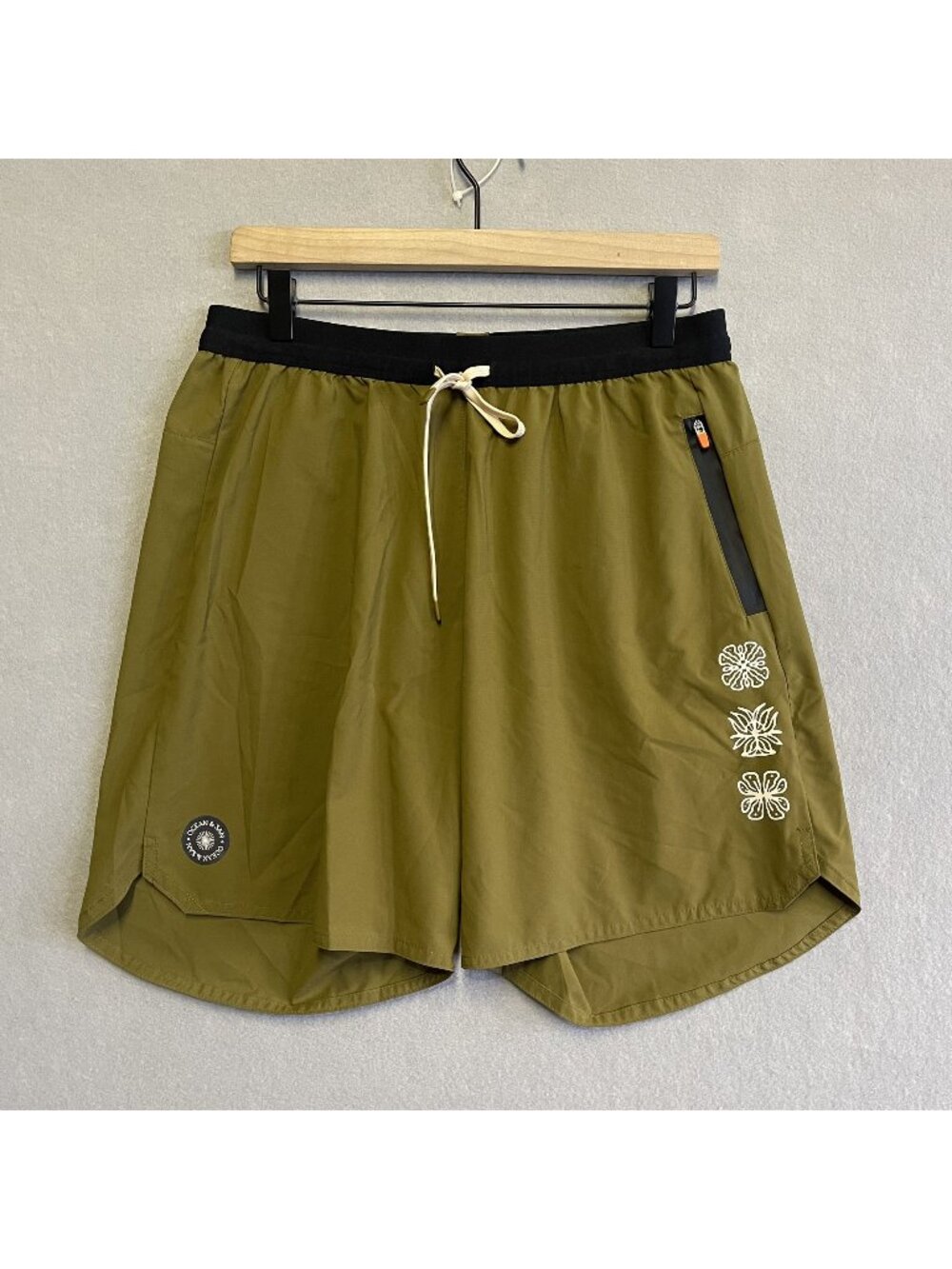 Ocean & San Mens Fleetwood Green Lightweight Ripstop Shorts L